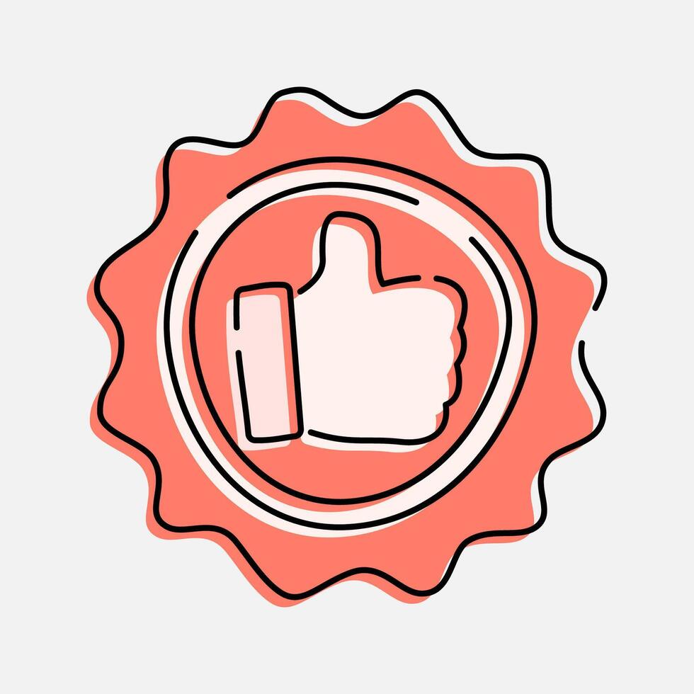 Thumbs up badge Approval Doodle Icon Illustration, soft colour palette in Hand drawn style. Perfect for promoting holiday sales and shopping events. vector