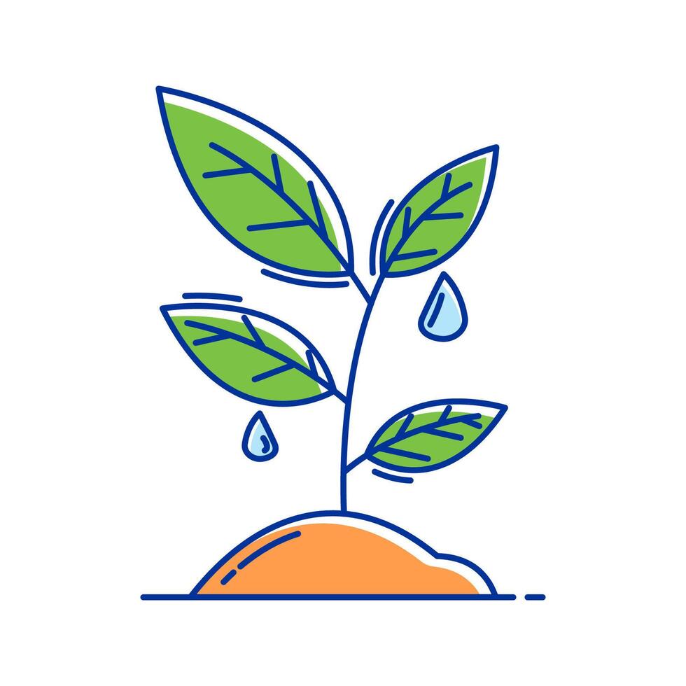 Plant Watering Icon Illustration with bright colour palette in doodle style Ideal for environmental awareness and green projects designs. vector