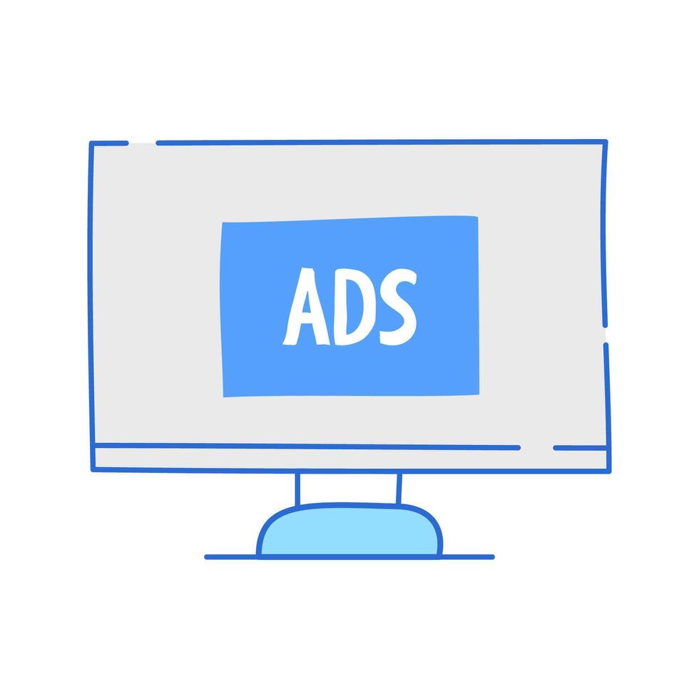 Desktop Display Ad Icon Doodle Illustration, soft colour palette in Hand drawn style. Perfect for marketing, branding, or advertising projects. vector
