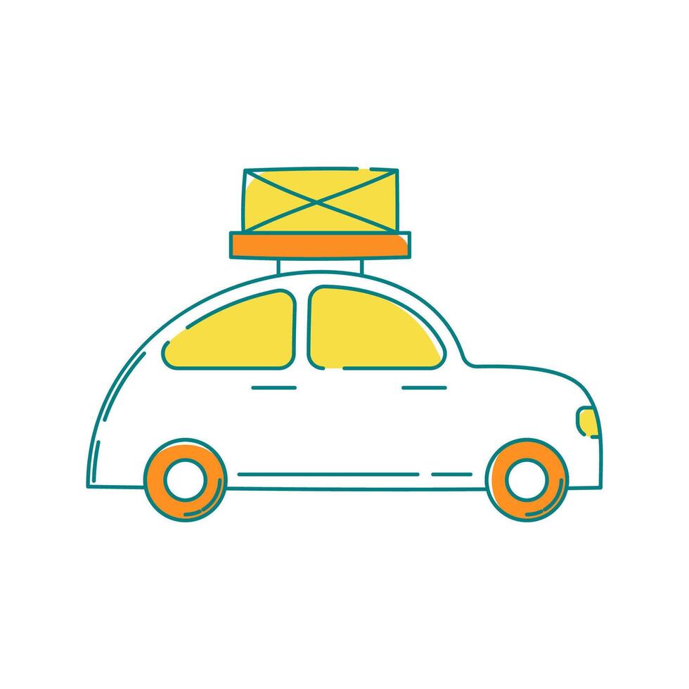 Car with Luggage Icon Illustration with bright colour palette in doodle style Ideal for Vacation, hobby and leasure themed designs. vector