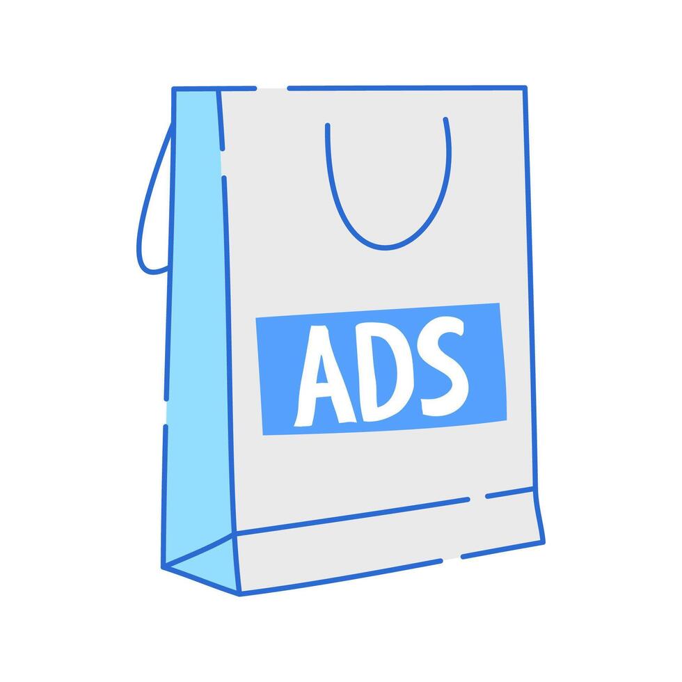 Shopping Bag Ad Icon Doodle Illustration, soft colour palette in Hand drawn style. Perfect for marketing, branding, or advertising projects. vector