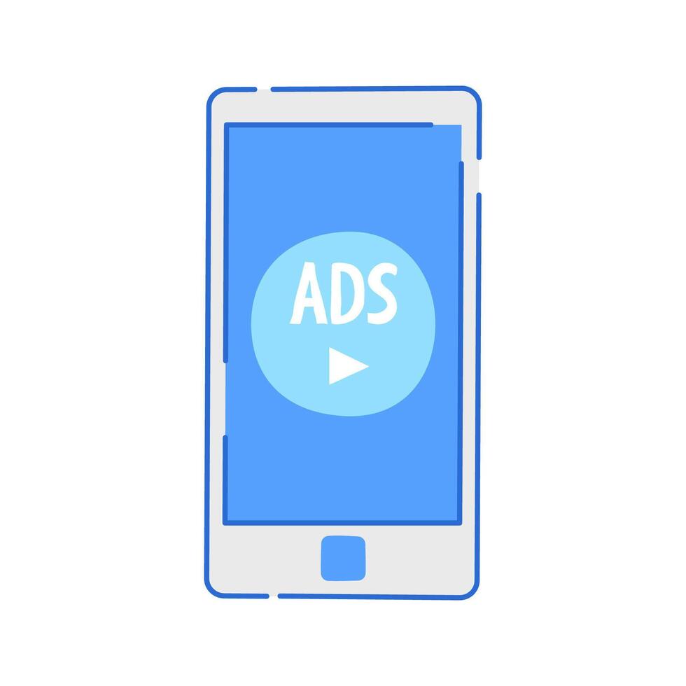 Smartphone Ads Icon Doodle Illustration, soft colour palette in Hand drawn style. Perfect for marketing, branding, or advertising projects. vector
