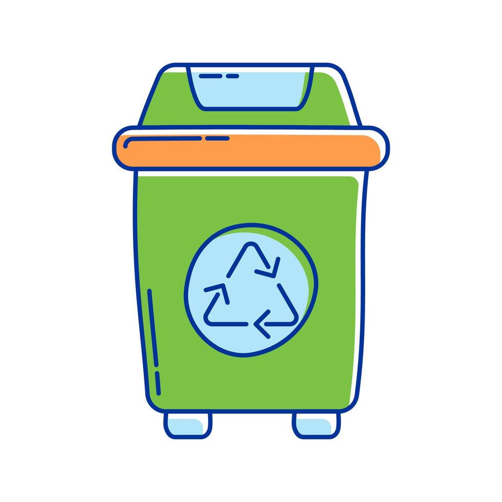 Recycling Bin Icon Illustration with bright colour palette in doodle style Ideal for environmental awareness and green projects designs. vector
