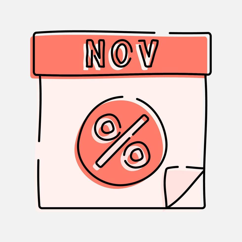 Calendar Event with Percentage Symbol Doodle Icon Illustration, soft colour palette in Hand drawn style. Perfect for promoting holiday sales and shopping events. vector