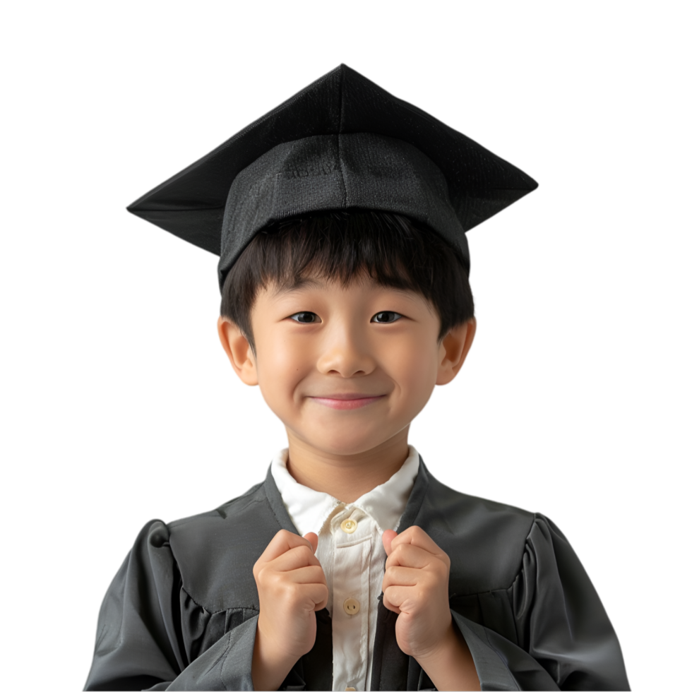 A young boy in a graduation gown and cap png