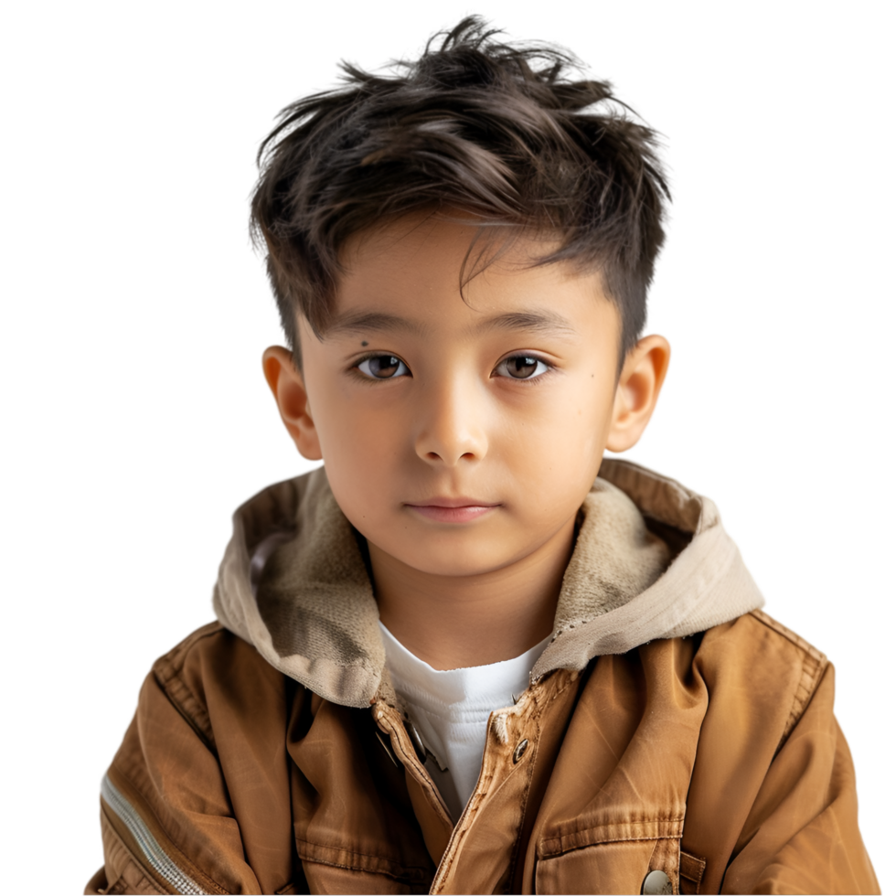 A young boy in a brown jacket png