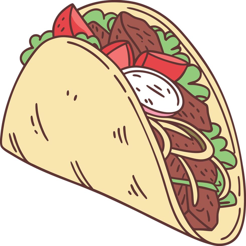 A taco with meat and vegetables on a white background vector