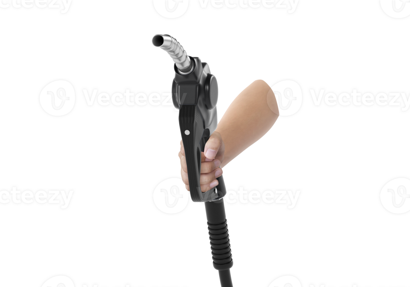 Hands holding Fuel black nozzle, transparent background png