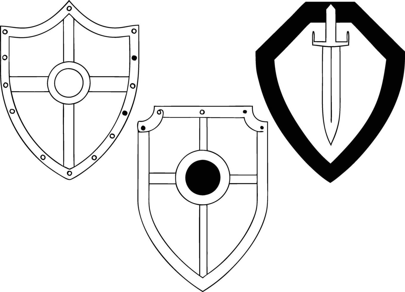 Three different shields and a sword vector