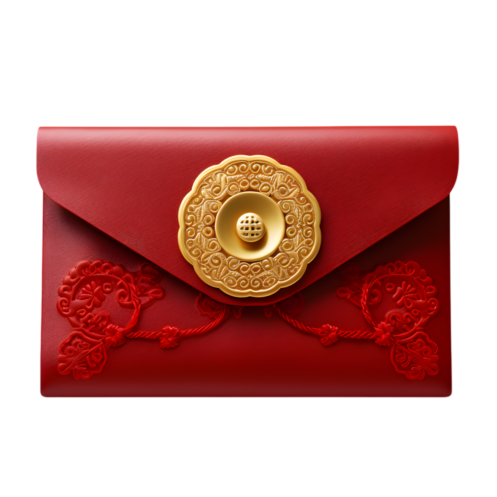 Luxurious red envelope with golden wax seal and embossed floral png