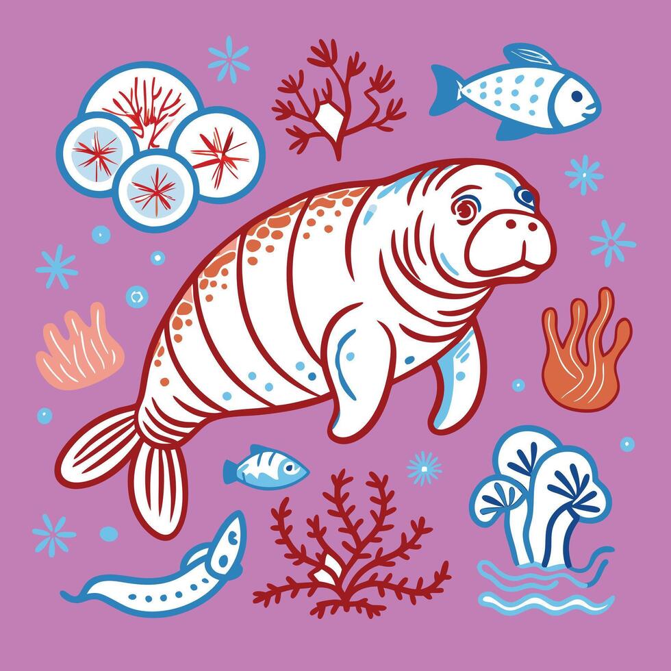 Manatee illustration by jason kim vector