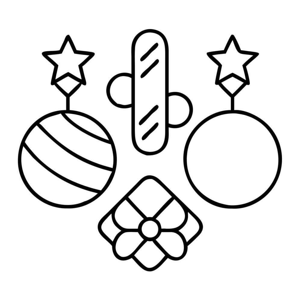 Christmas decorations outline icon illustration vector