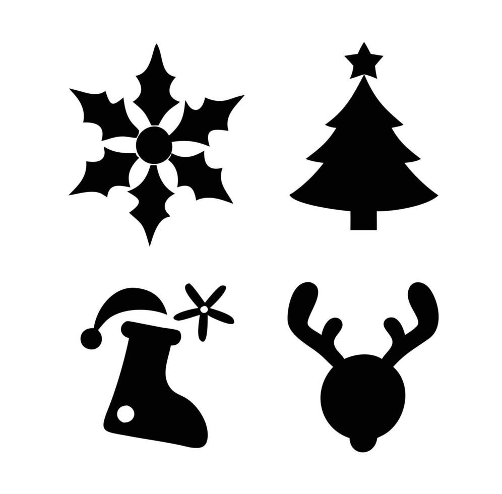 Christmas icons set silhouette vector