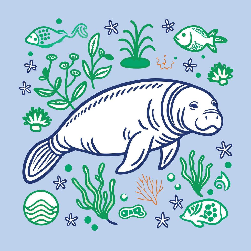 Manatee illustration by jason klein vector