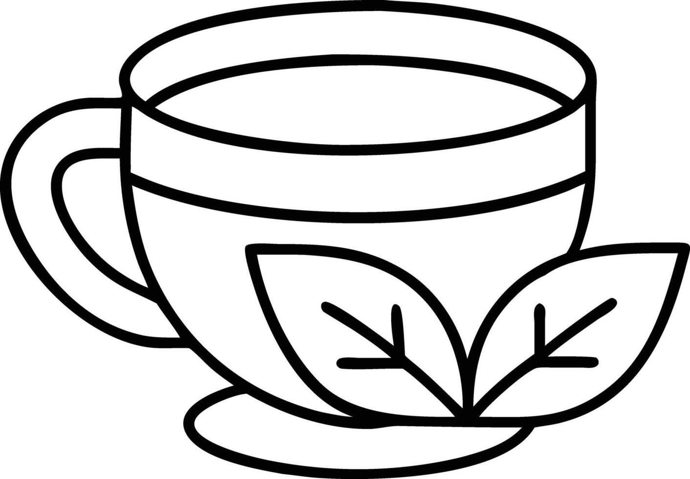 Tea cup with leaves coloring page vector