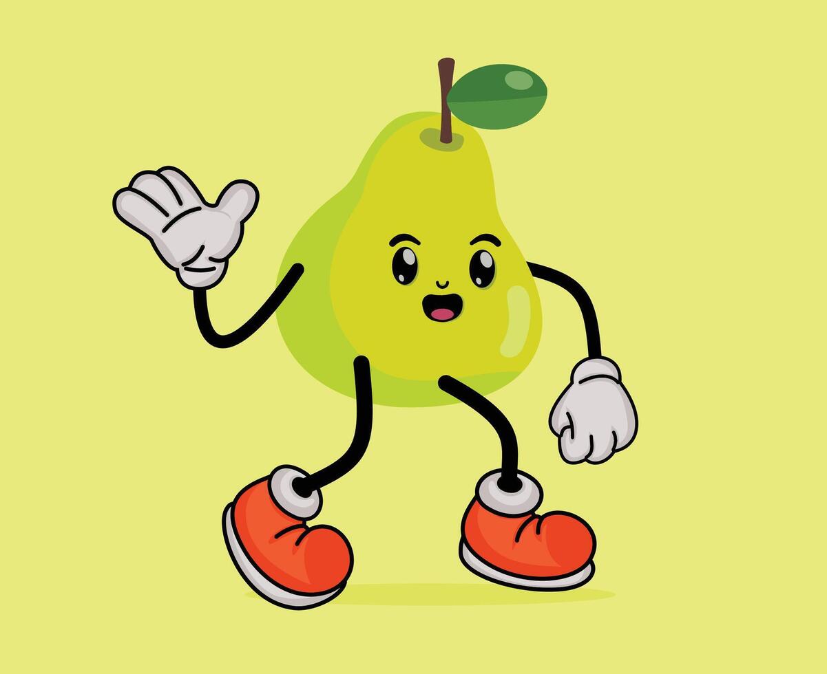 Mascot Pear Fruit in Flat Cute Cartoon Style or Fruit Tropical Summer Concept vector