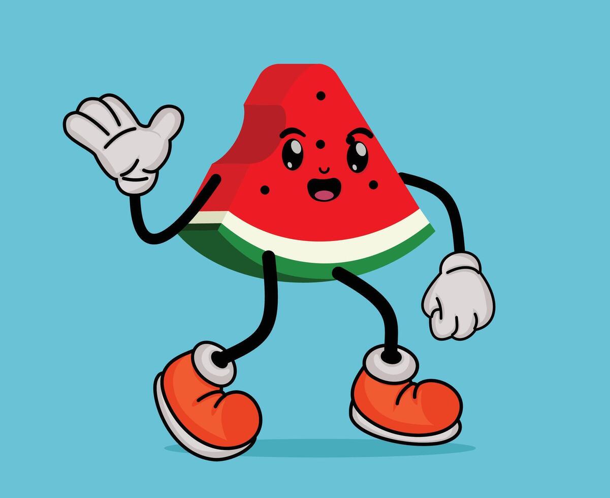 Slices Of Watermelon Cartoon in Flat Cute Cartoon Style or Fruit Tropical Summer Concept vector