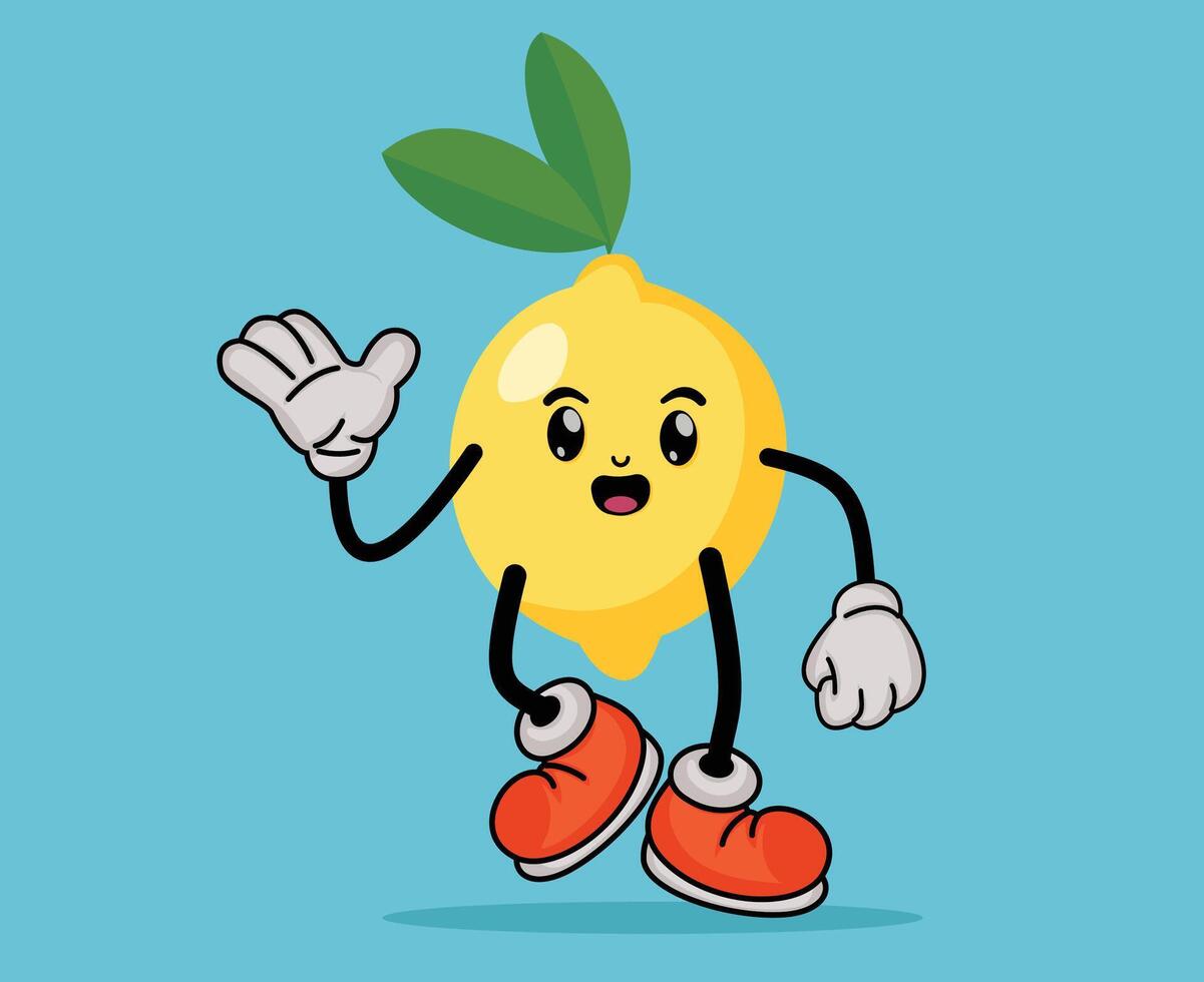 Lemon Fruit Cute Cartoon with Happy Expression in Cute Cartoon Style or Fruit Summer Concept vector