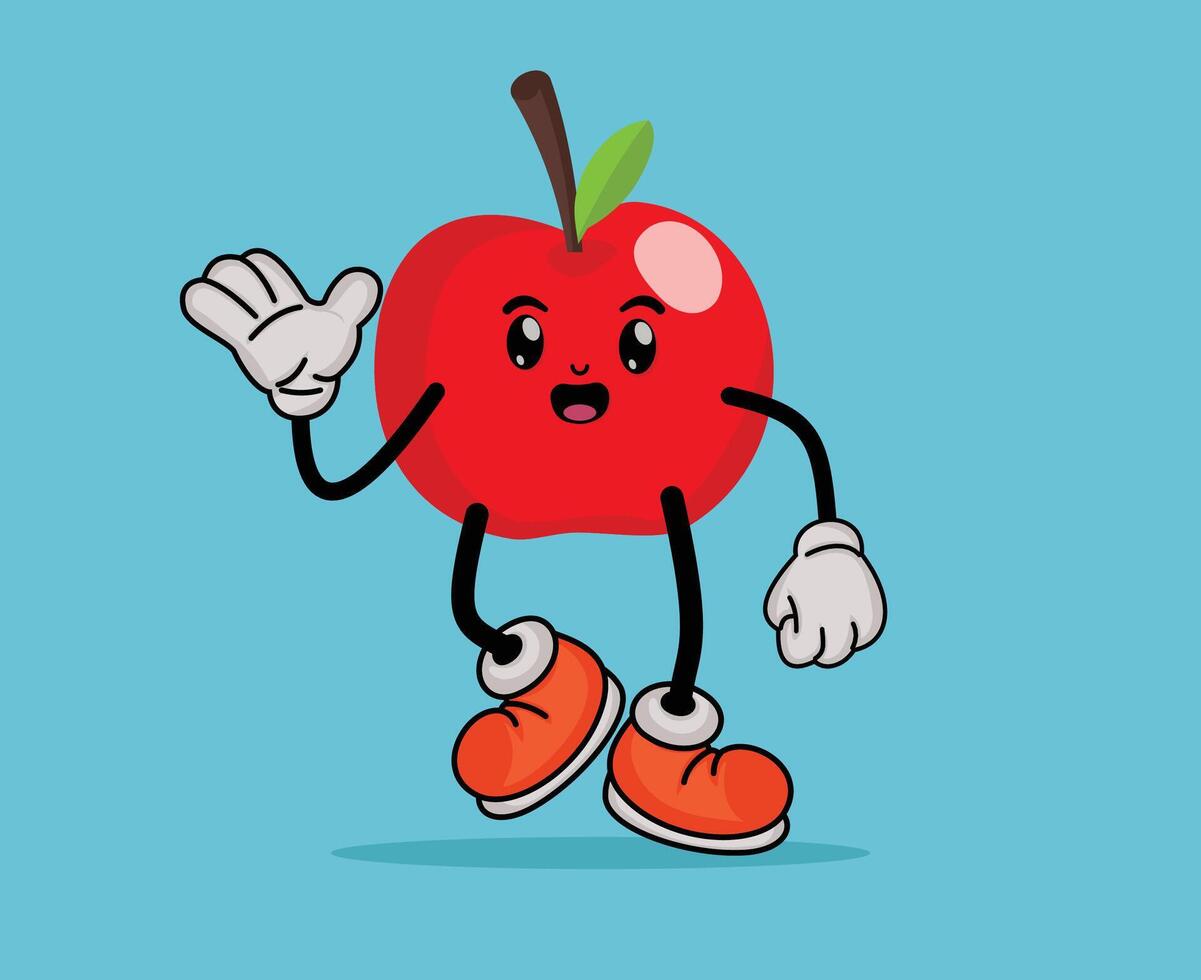Apple Fruit Mascot in Flat Cute Cartoon Style or Fruit Tropical Summer Concept vector