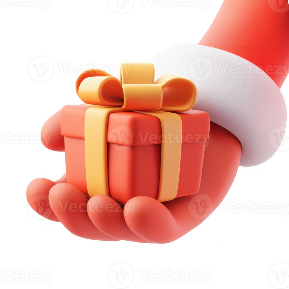 3d icon Santa claus hand holding christmas red gift box with transparent background png