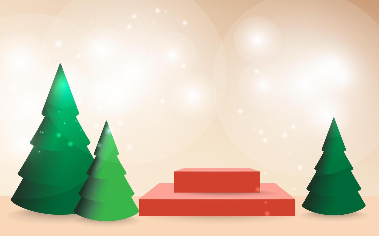 3D simple podiums, Christmas display. Pastel background. Christmas tree with lights vector