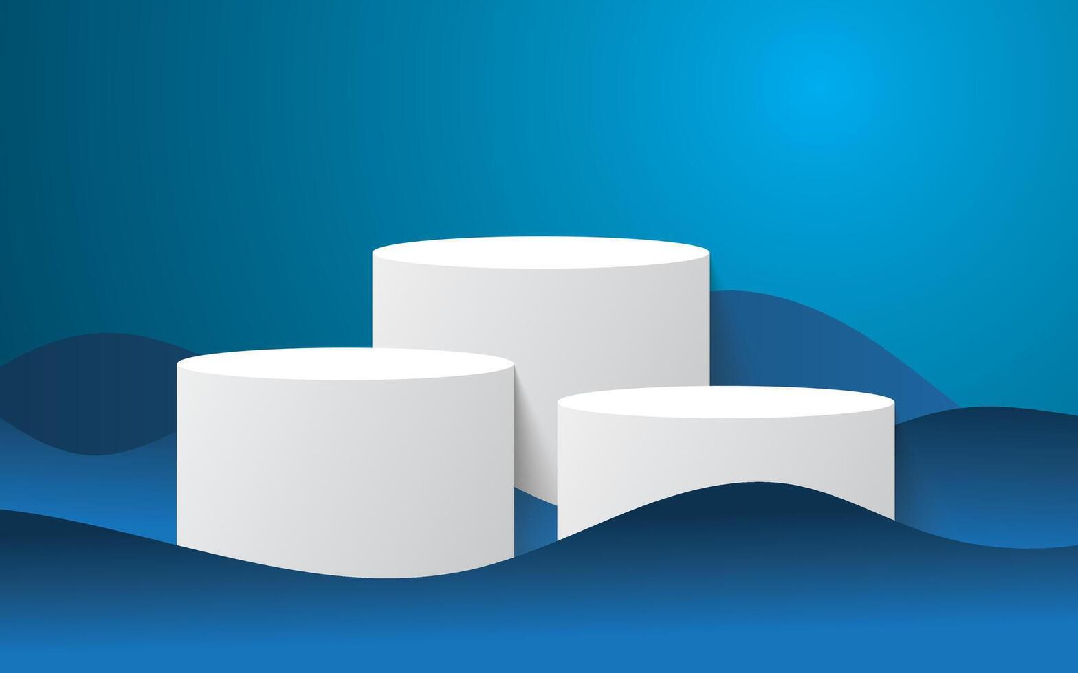 The minimal white podium with blue wave on a blue background vector