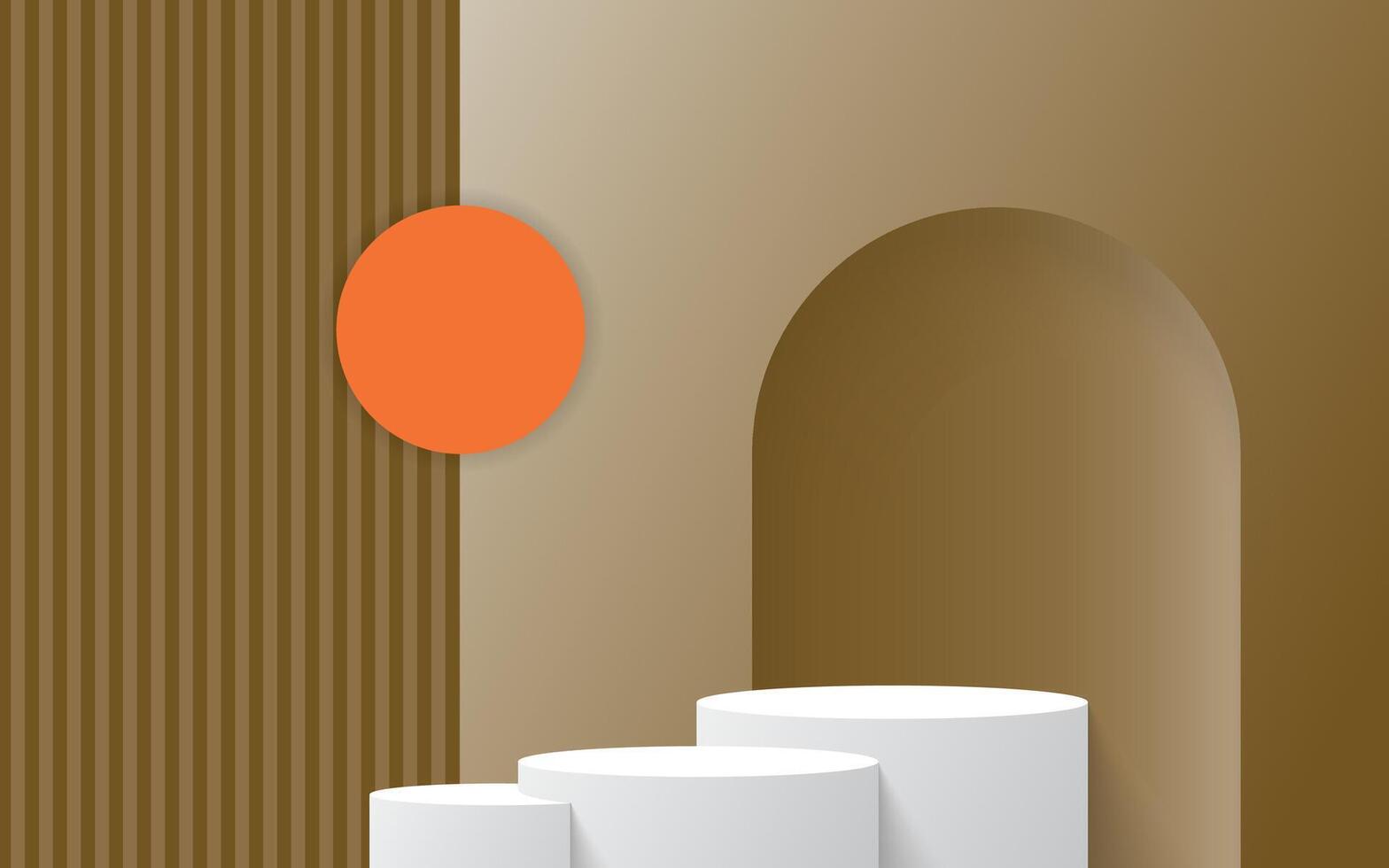 The minimal abstract scene with a podium, and geometric bubble shapes on a brown background. vector