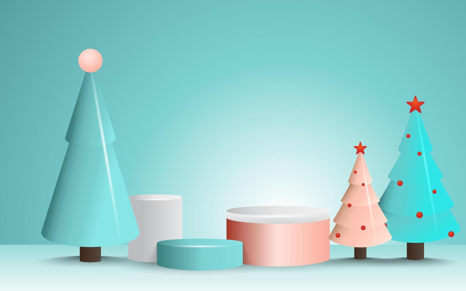 Christmas stage podium, round studio for promo sale. with Christmas trees on a blue background vector