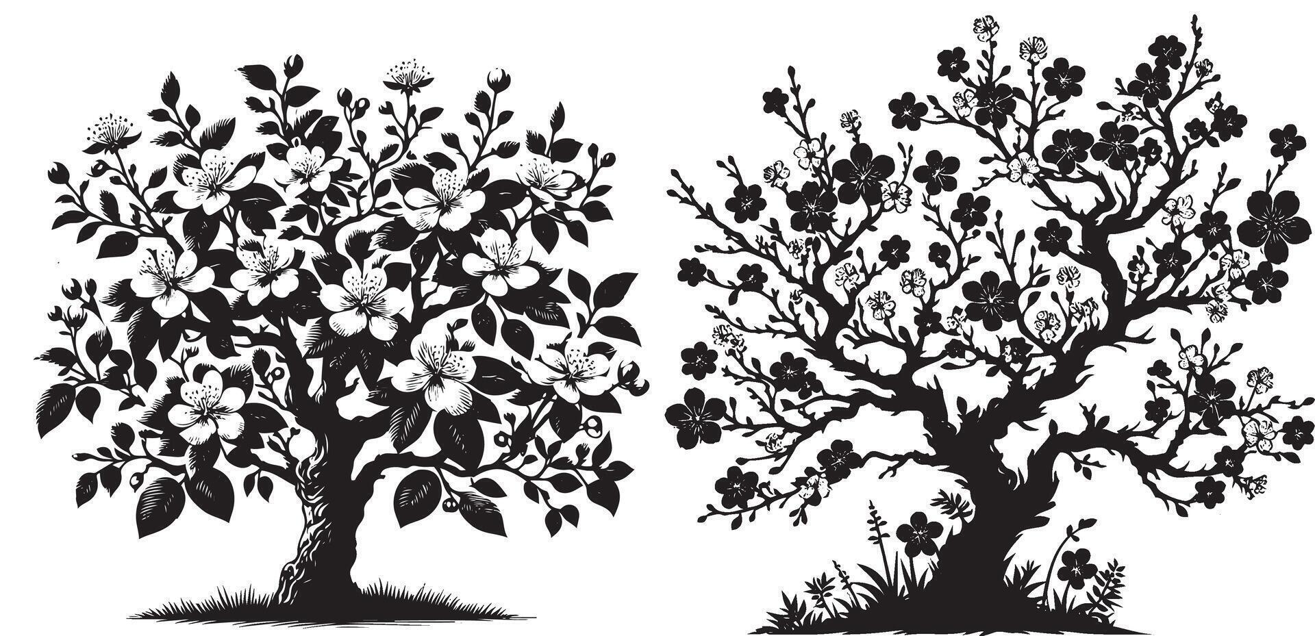Artistic Black Silhouette Flower Tree vector