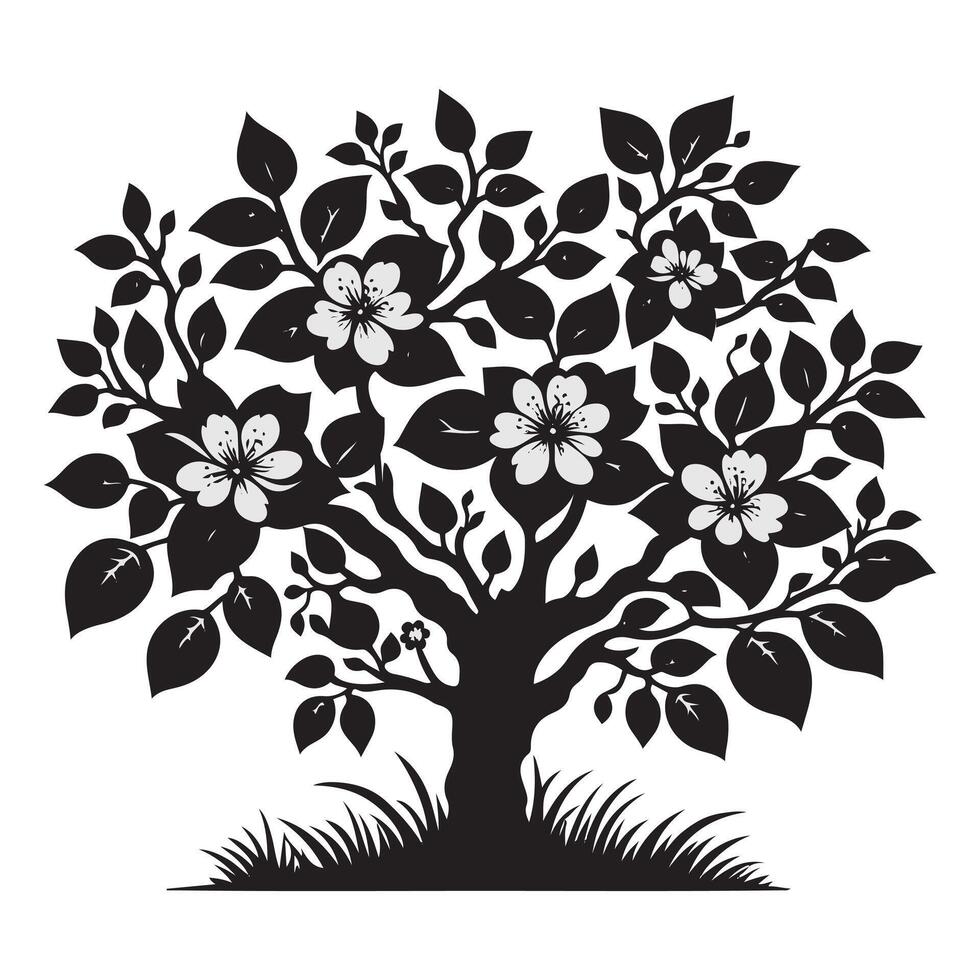 Elegant Silhouette Flower Tree Design vector
