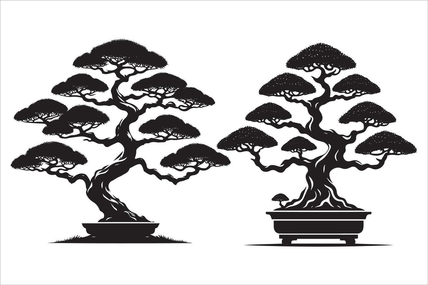 Bonsai Tree Silhouette with white background vector