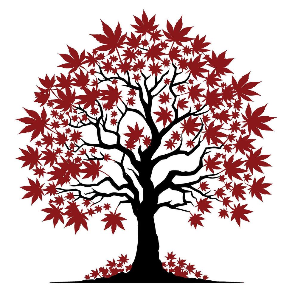 maple red leaf tree with art on white background vector
