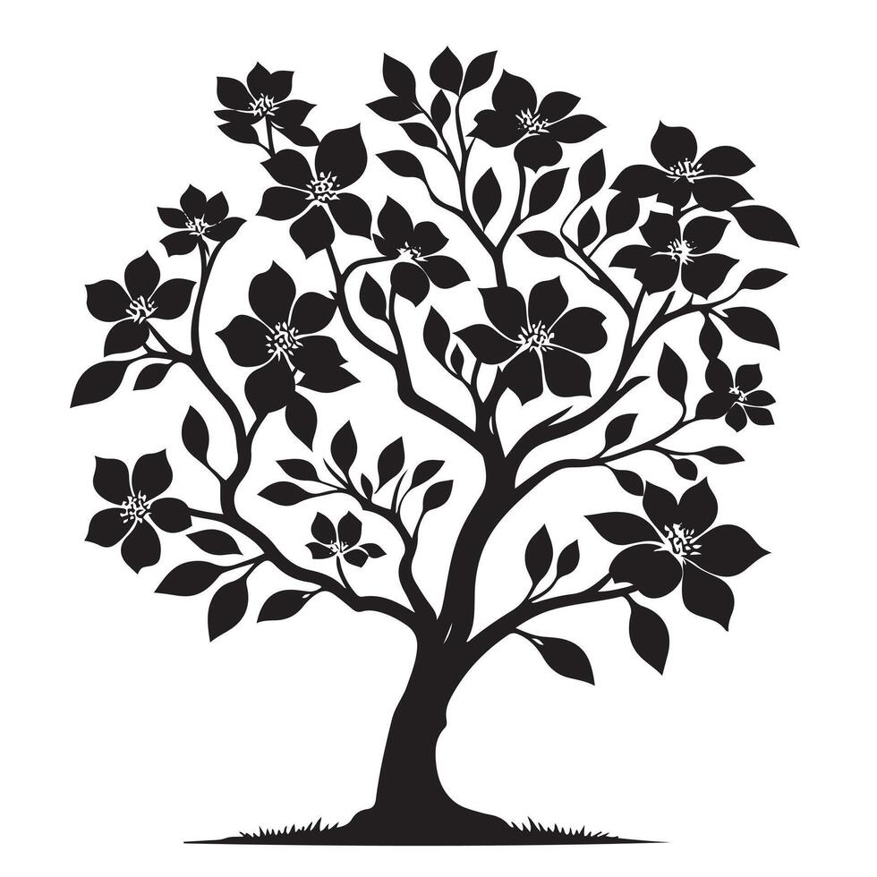 Minimalist Flower Tree Silhouette Art vector