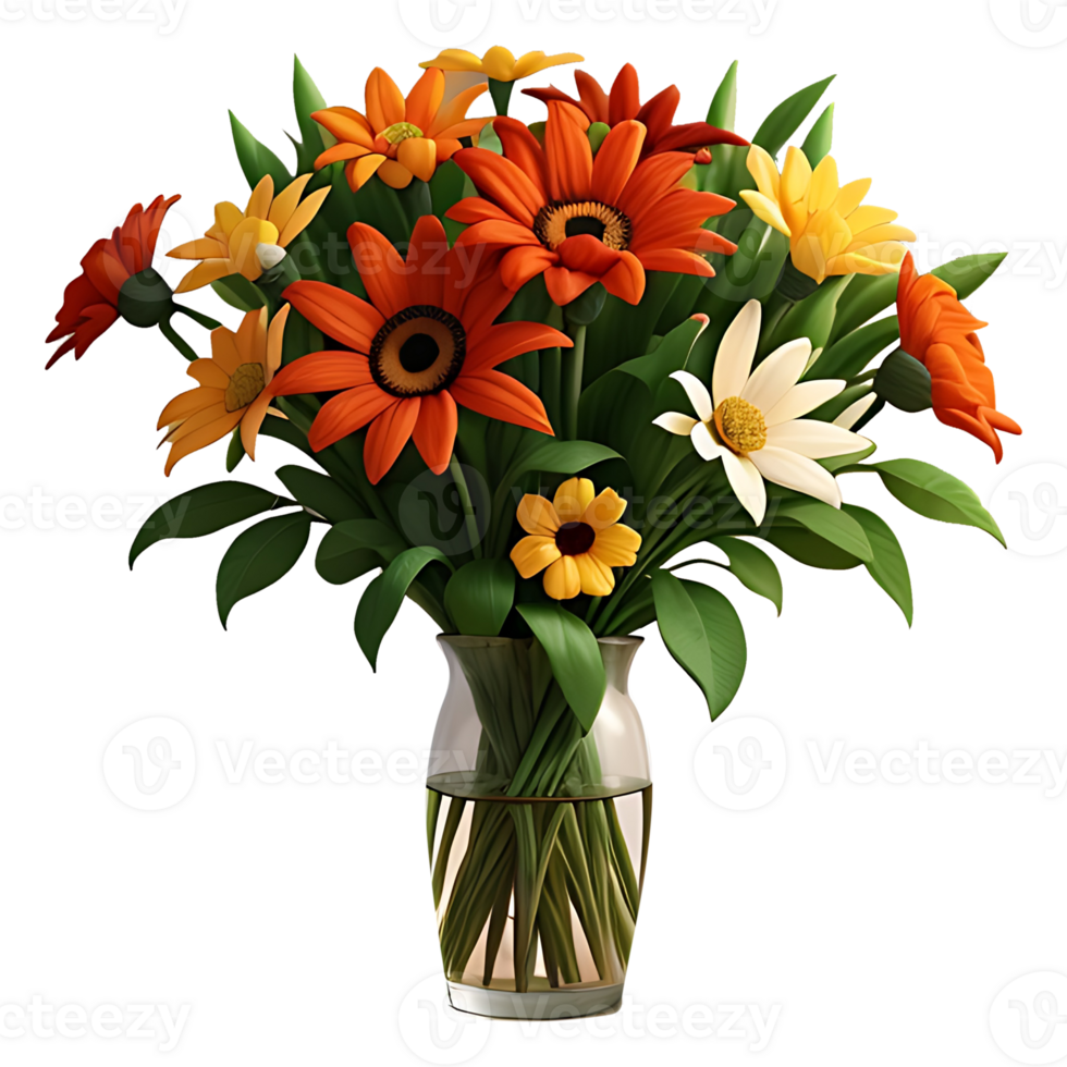 vase with colorful flowers on a transparent background png