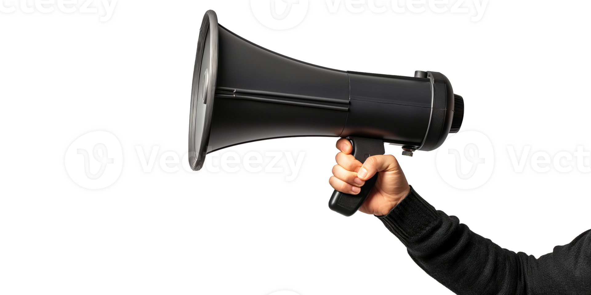hand holding megaphone speaker isolated on transparency background, announcement advertising png
