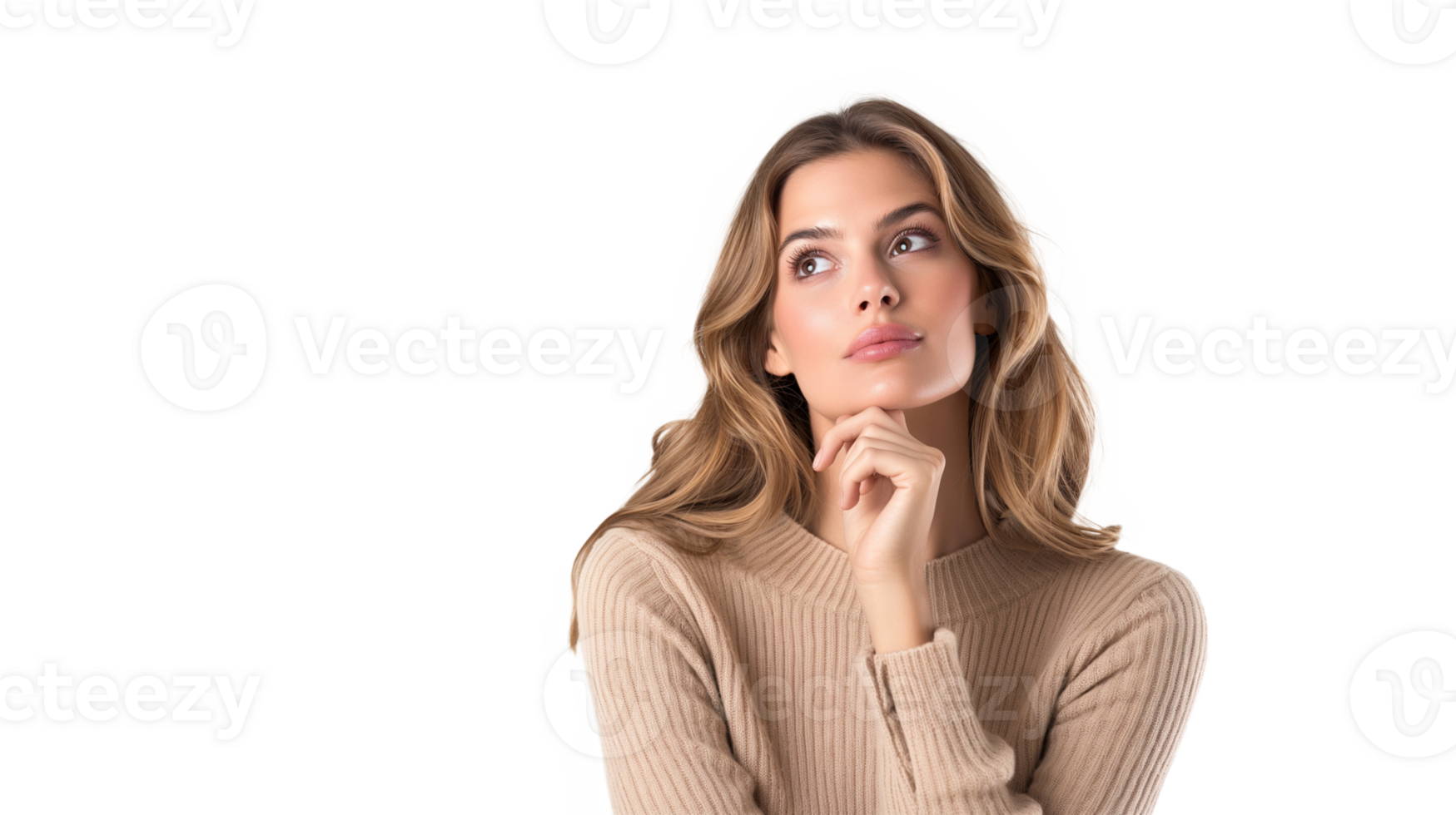 beautiful and cute woman thinking and confused by problem or solution isolated on transparency background png