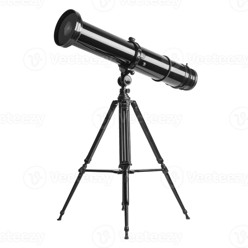 Black telescope on a tripod for stargazing and astronomical observations on transparent background png