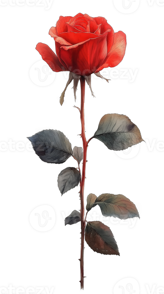 Single Beautiful red rosebud on transparent background png
