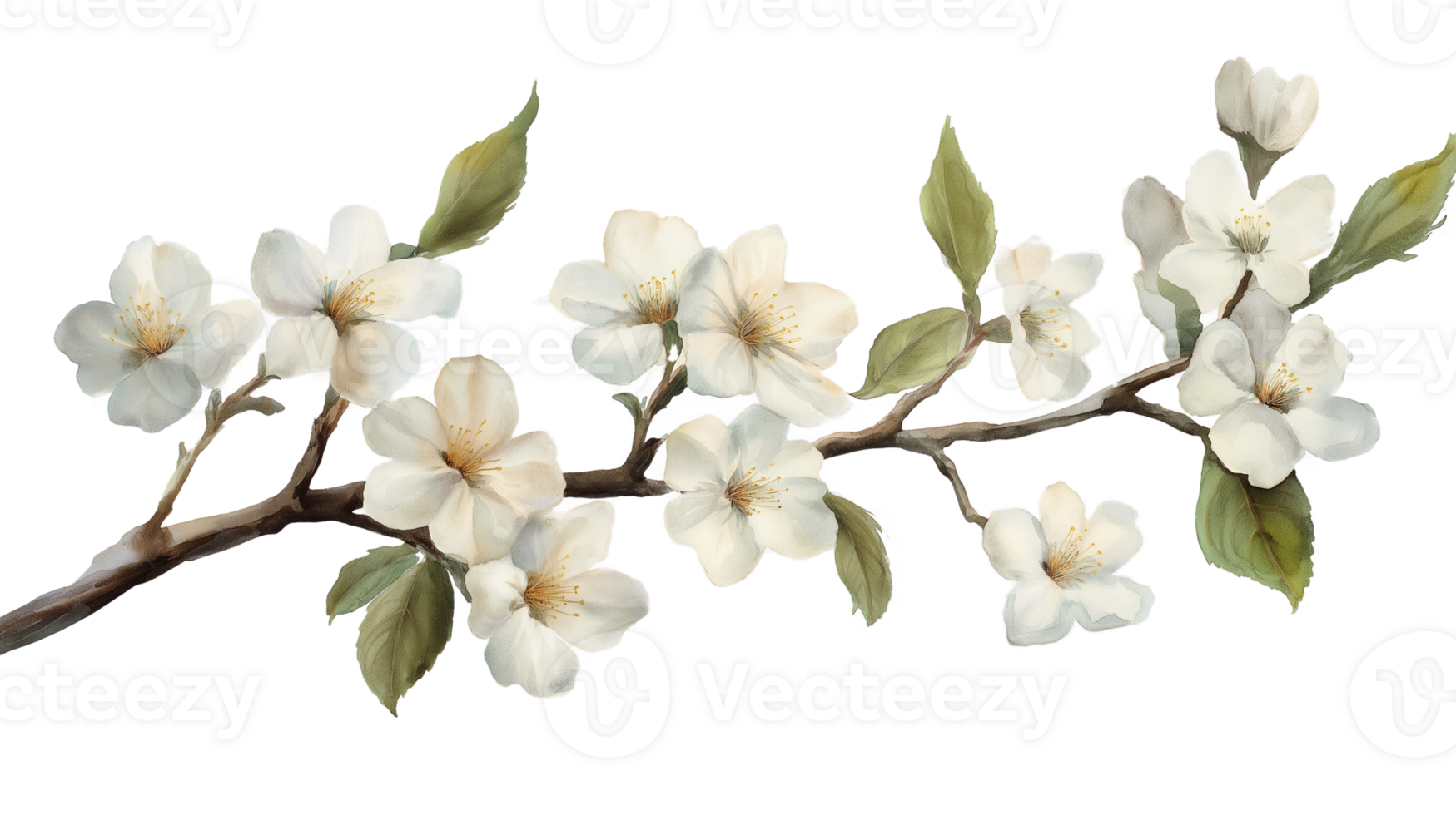 Tree branch white flower isolated on transparency background, Jasmine flowers branch png