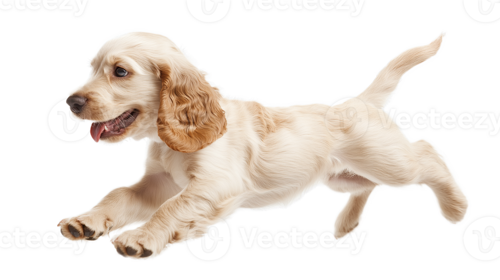 English cocker spaniel dog is jumping . Cute playful doggy jumping, isolated on transparency background png