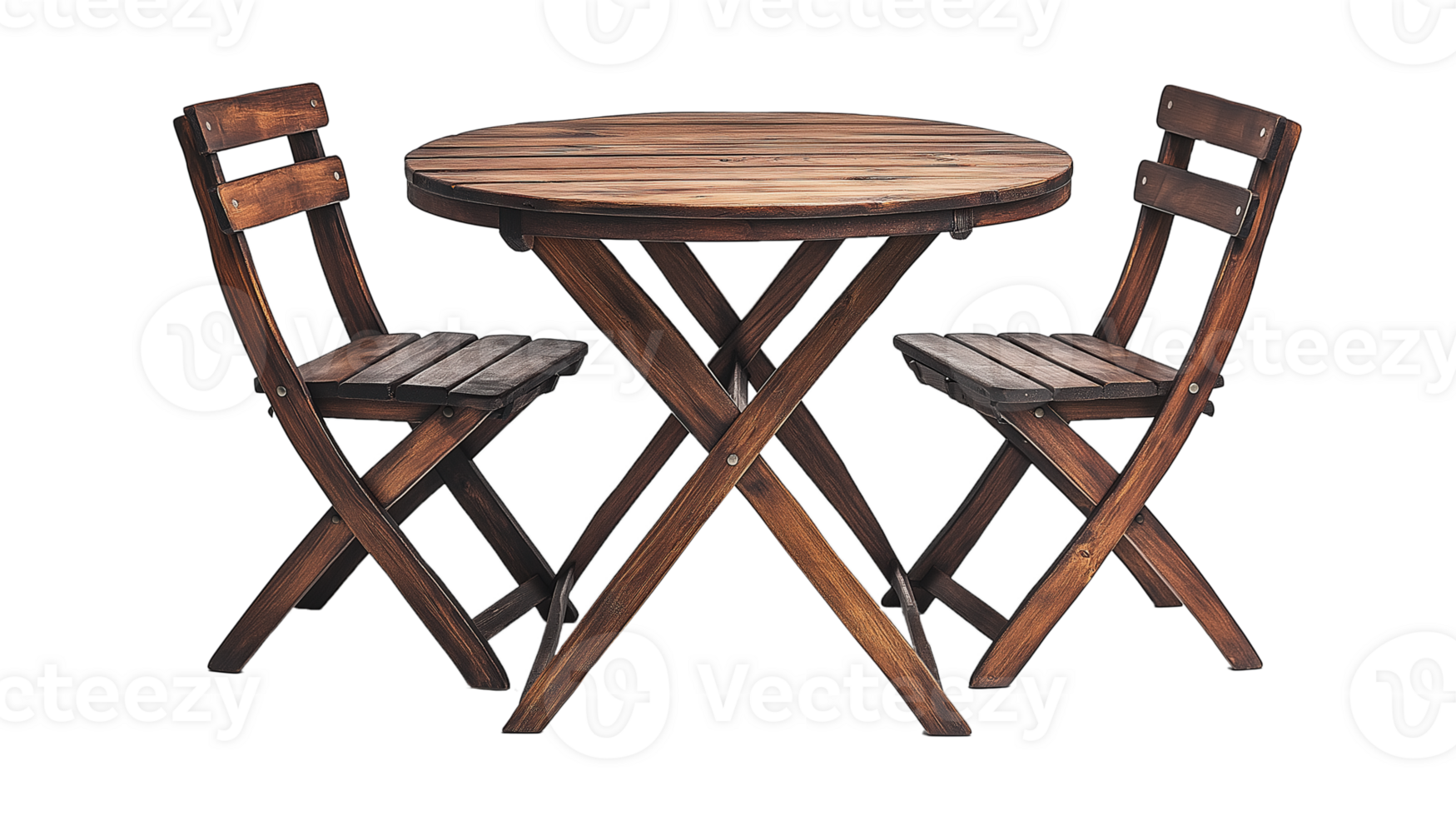 wooden Cafe Table With Two Chairs on transparent background png