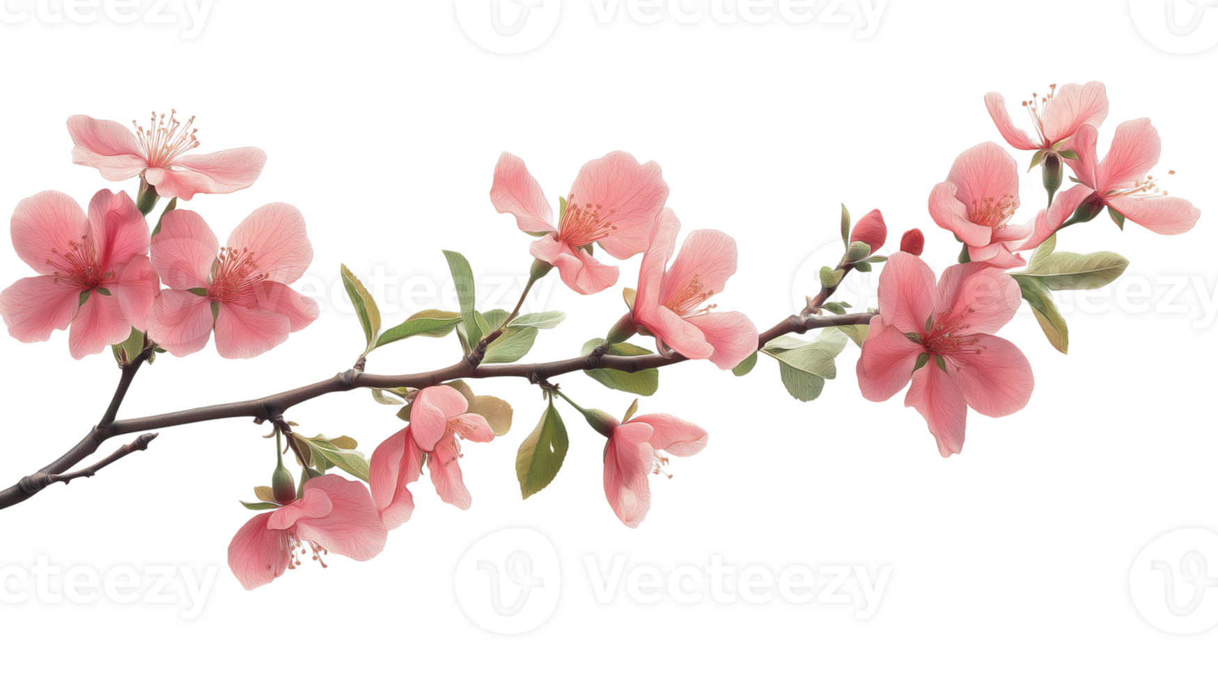 Tree branch red flower isolated on transparency background, Hibiscus flowers branch png