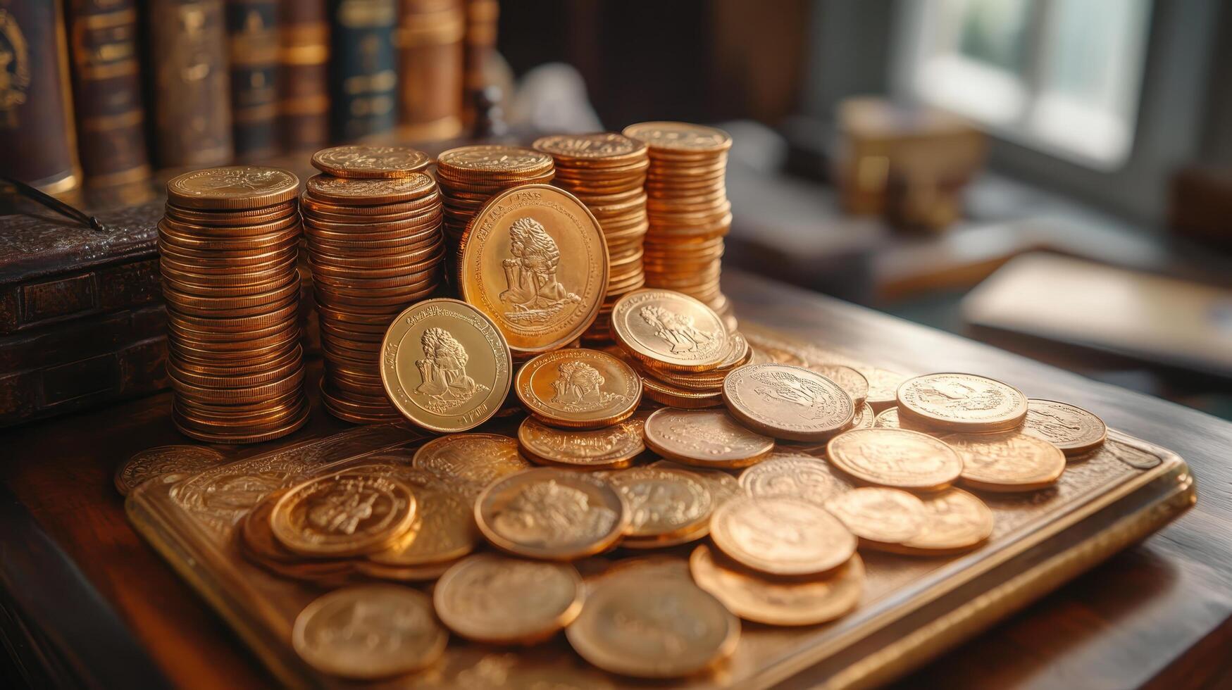 Stacked Gold Coins and Bars Emphasizing Wealth and Luxury photo