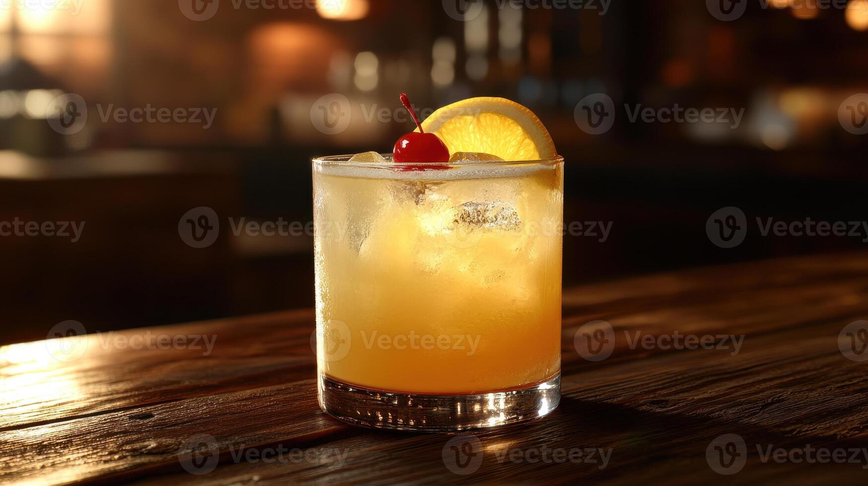 Inviting Whiskey Sour Cocktail in Wooden Bar Setting photo