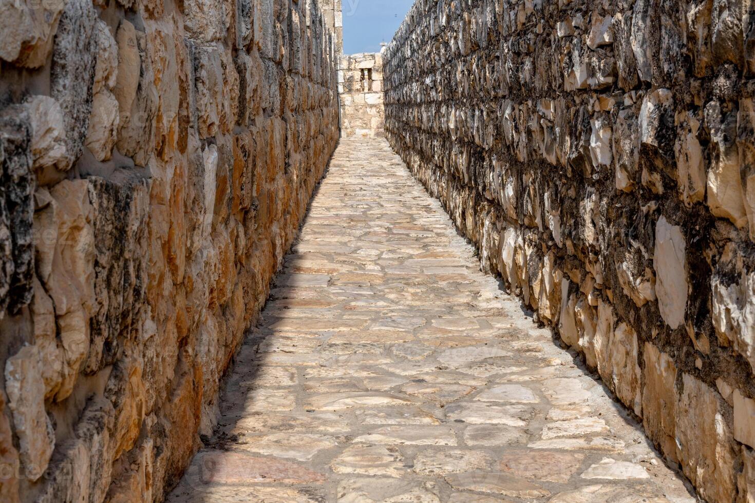 Narrow footpath atop stone walls in Old Town Jerusalem photo