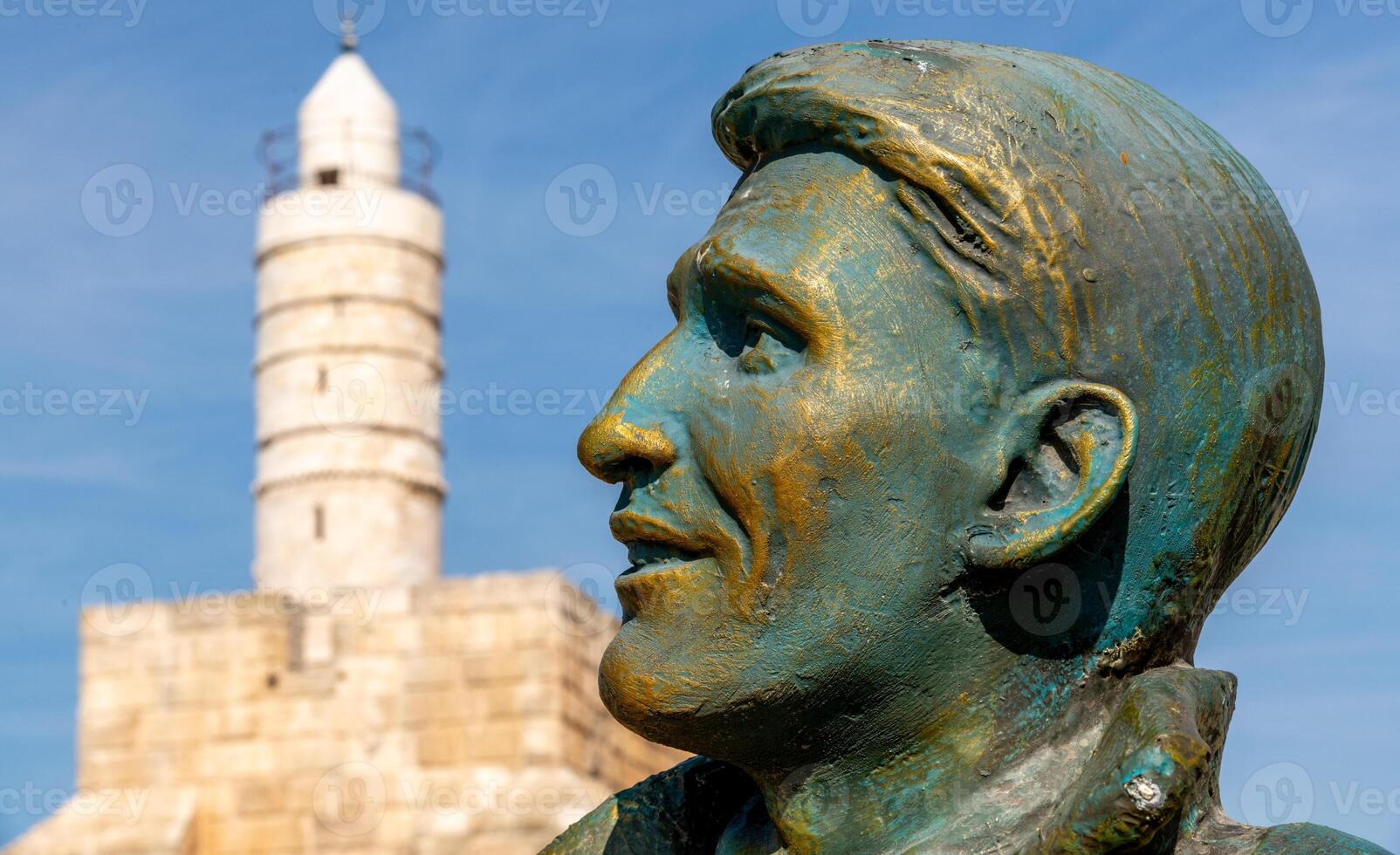 Bronze statue of a soldier on the Rampart Walk in Old Town Jerusalem photo