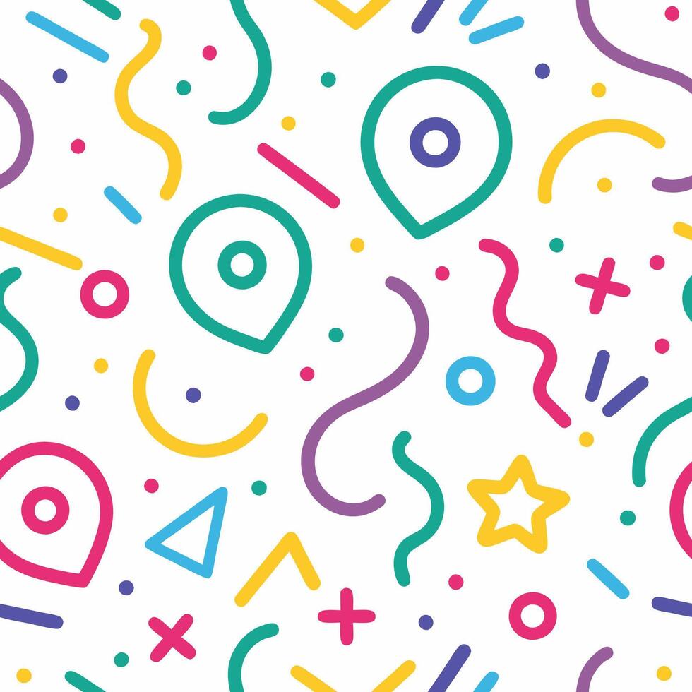 a colorful pattern with a map, stars and other symbols vector