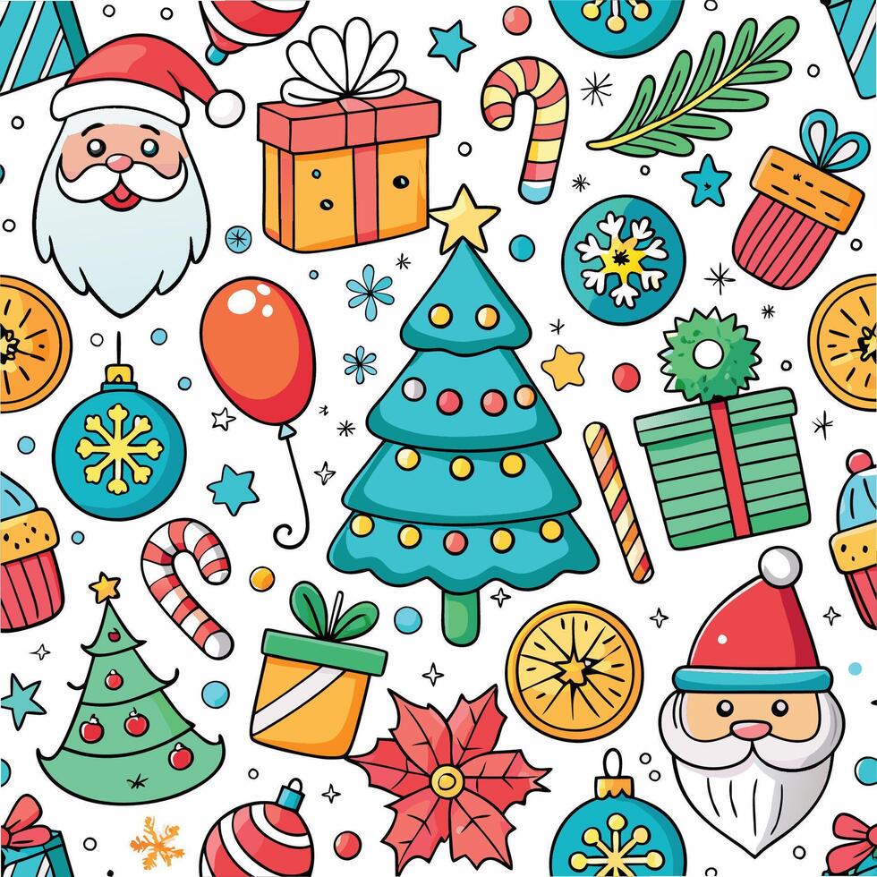 christmas seamless pattern with santa claus, gifts and other items vector