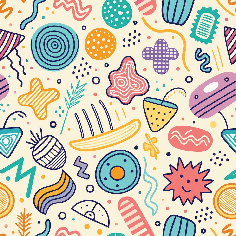 seamless pattern with colorful objects and shapes vector