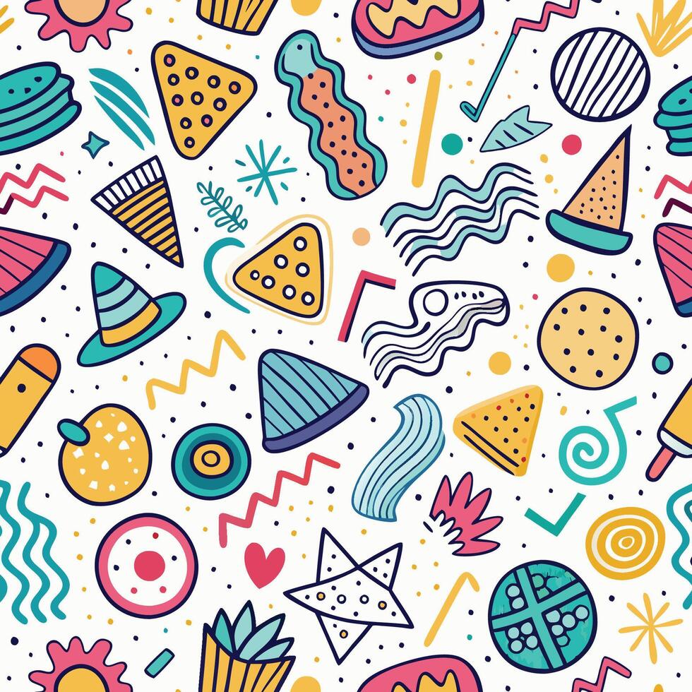 seamless pattern with colorful objects and shapes vector